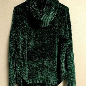 Green velvet cowl neck sweater